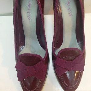 MOSCHINO Loafer Bow Detail Burgundy Pumps